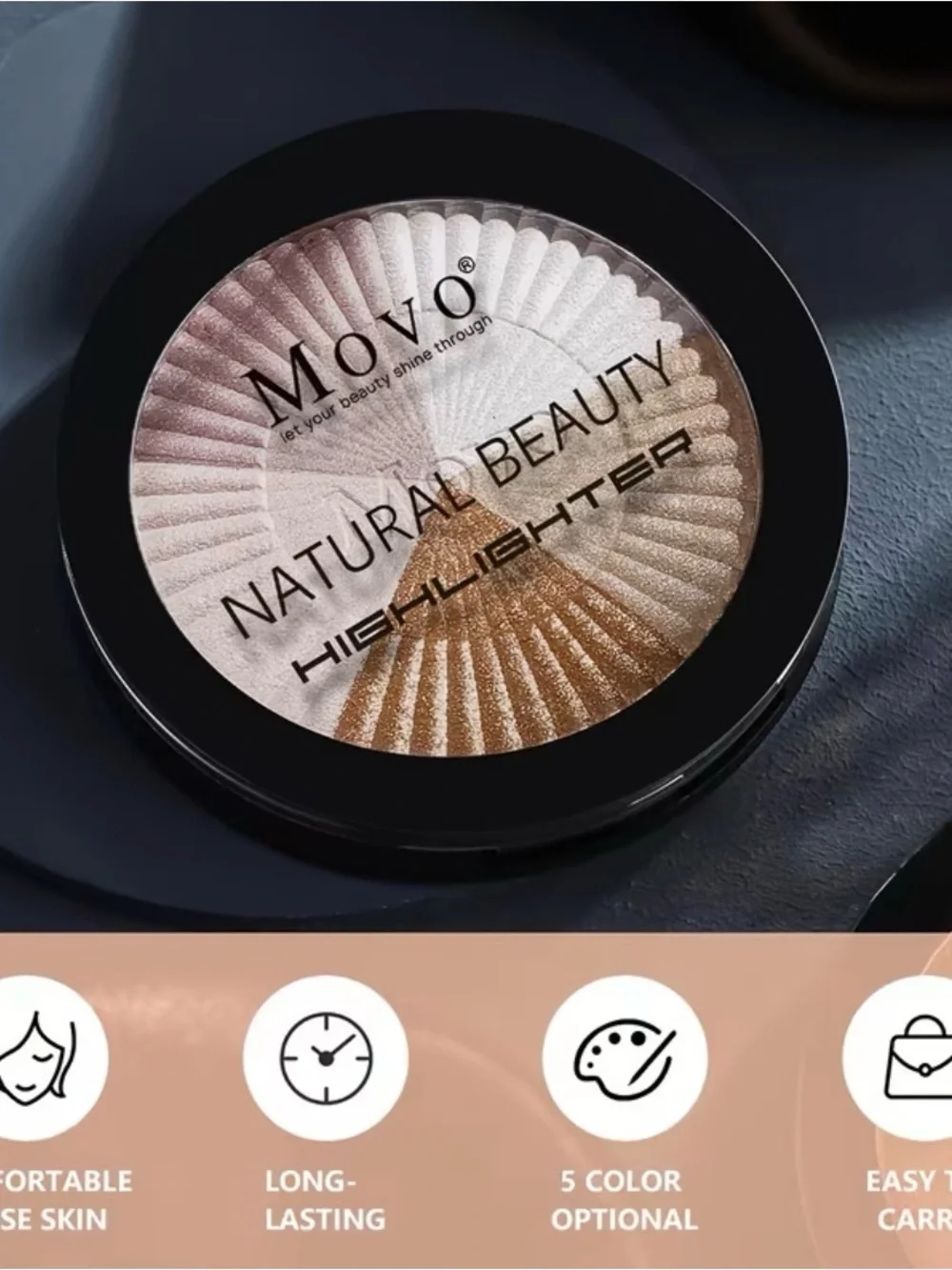 2/$14-MOVO Multi-Tone Radiant Highlighter Palette - Gold, Pink, Bronze